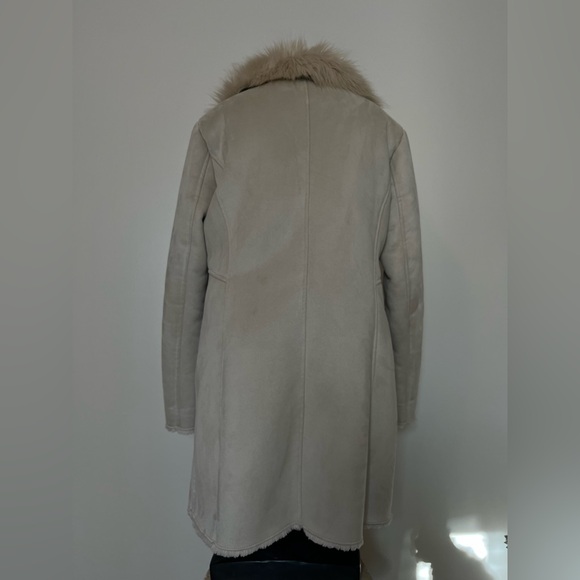 Calvin Klein Soft Latte Faux Suede Coat with Fur Collar - Picture 6 of 13